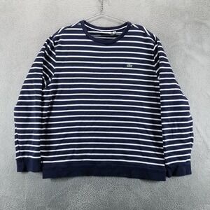 Lacoste Sweatshirt Mens 4XL Blue Striped Cotton Pullover Crewneck Long Sleeve